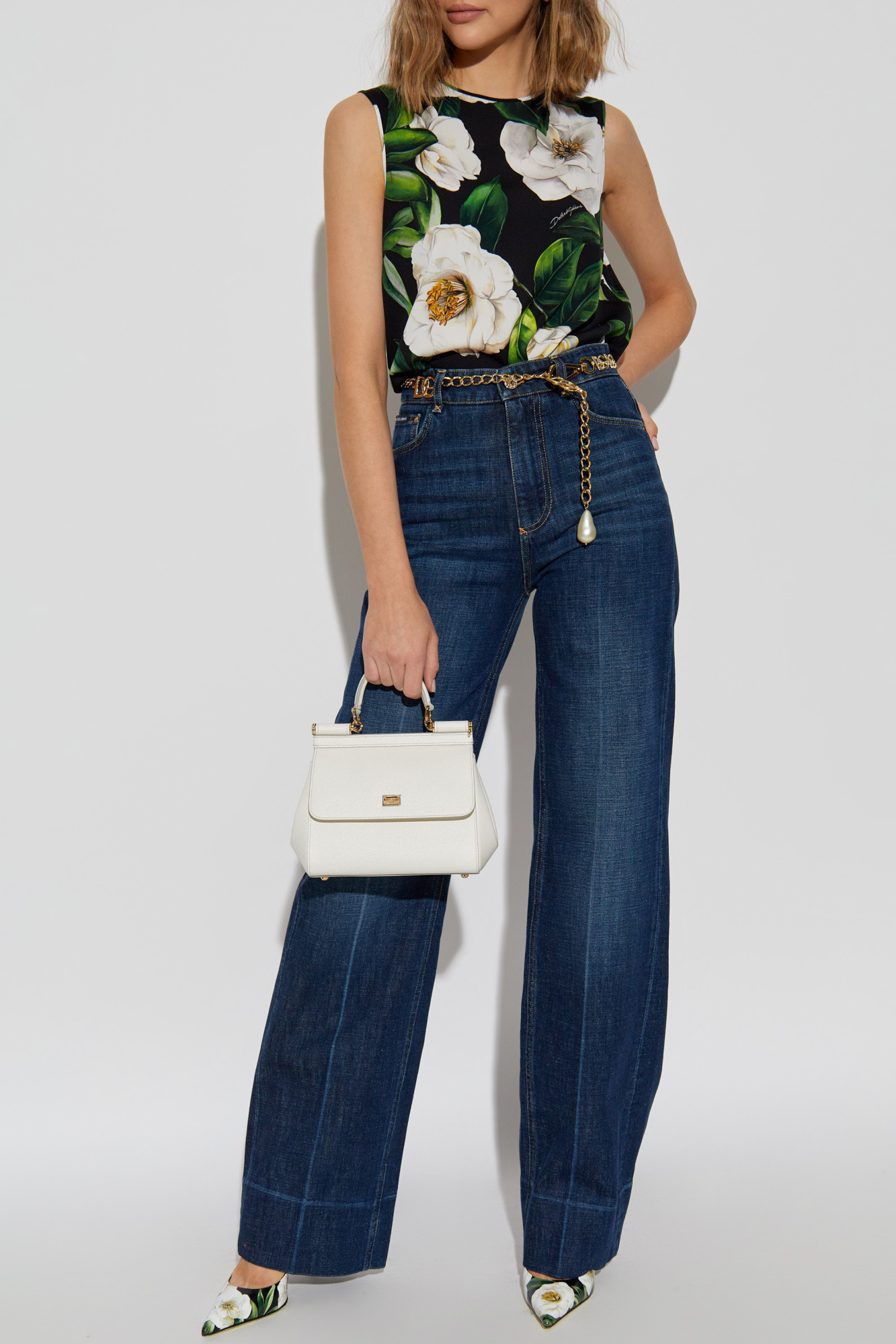 Dolce & Gabbana WHITE JEANS WITH FLARED LEGS フレア ジーンズ Dolce & Gabbana White Denim Cool Fit Flared Jeans M Dolce